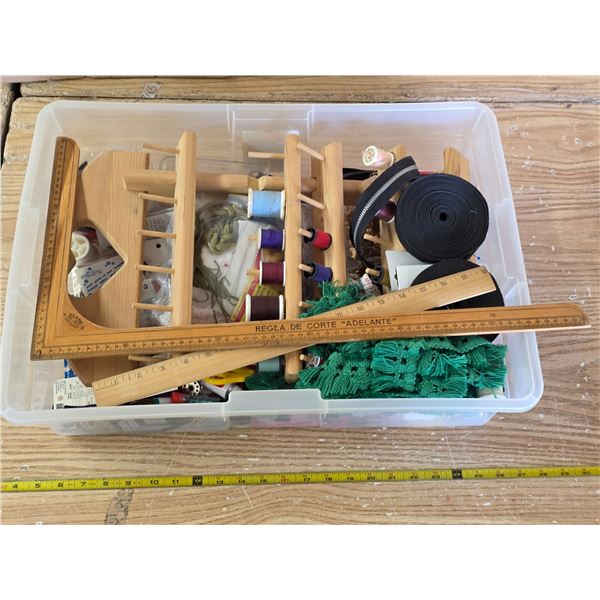 Bin of sewing supplies