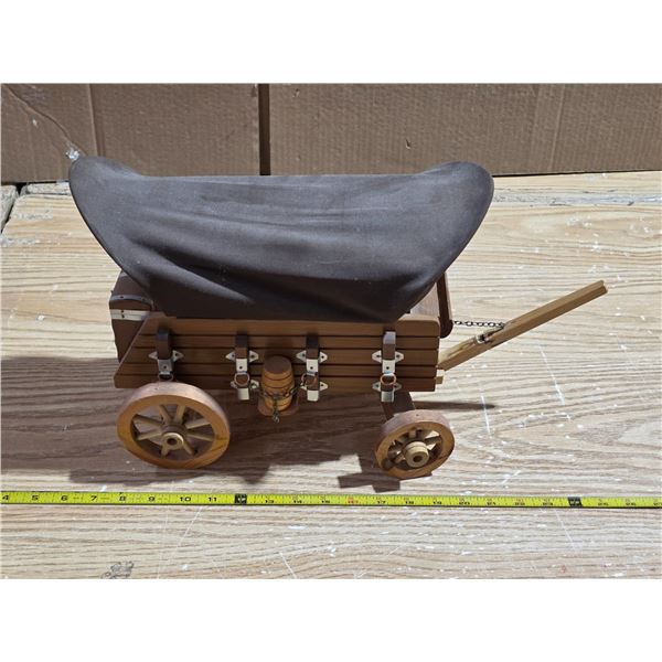 Wooden wagon with cloth top- 19" by 10"H