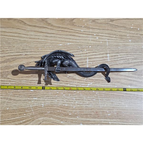 Wall hanging dragon with metal sword