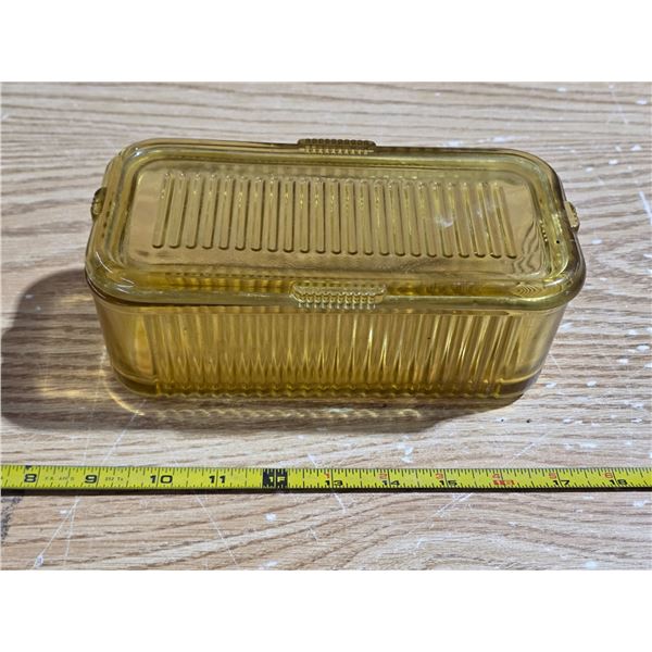 Yellow glass refrigerator dish- 9"L