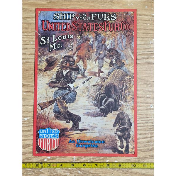 United fur co sign- 9" by 13"- reproduction