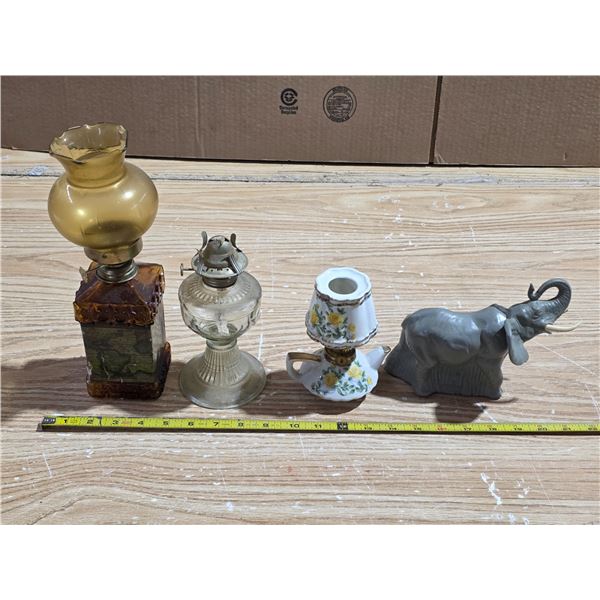 oil lamps and elephant decanter