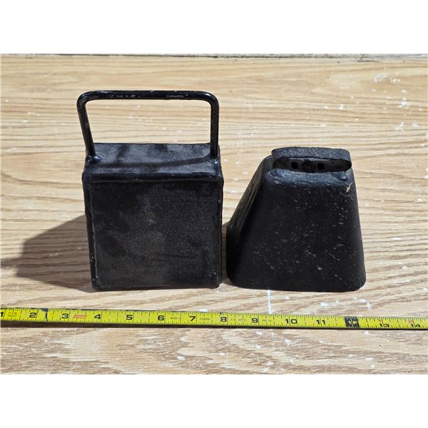 2 cowbells- 1 is cast iron