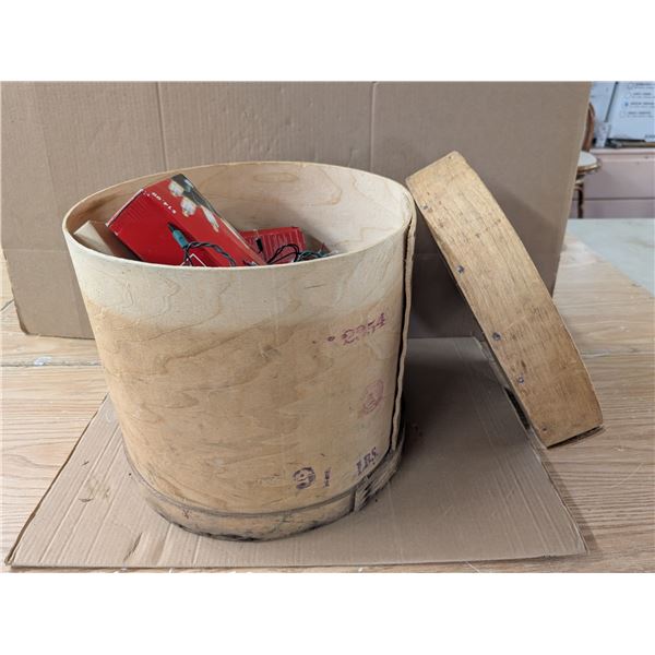 Wooden Barrel Storage Box w/ Misc. Christmas Items As Shown