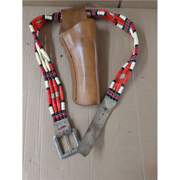 Indigenous Beaded Work Belt and Leather Carry Side Arm