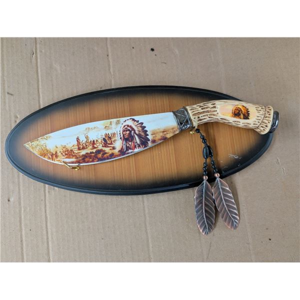Indian Art Knife Décor w/ Wall Plaque "Chief"