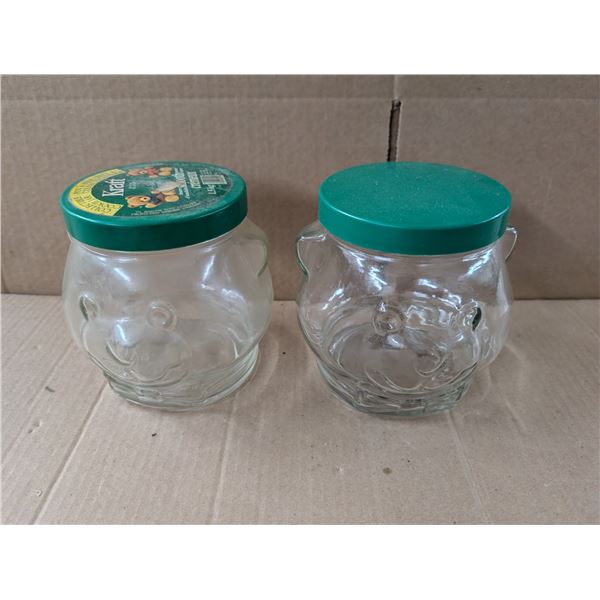(2) Vintage Kraft Peanut Butter Teddy Bear Head Jars