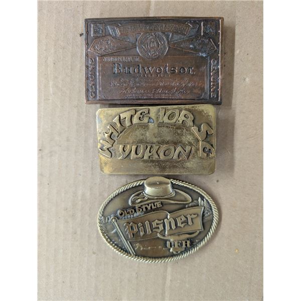 (3) Vintage Buckles (Budweiser, Yukon, and Old Style pilsner)
