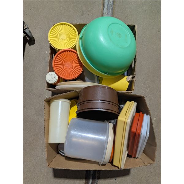 (2) Boxes of Tupperware, glass, Décor, and etc.