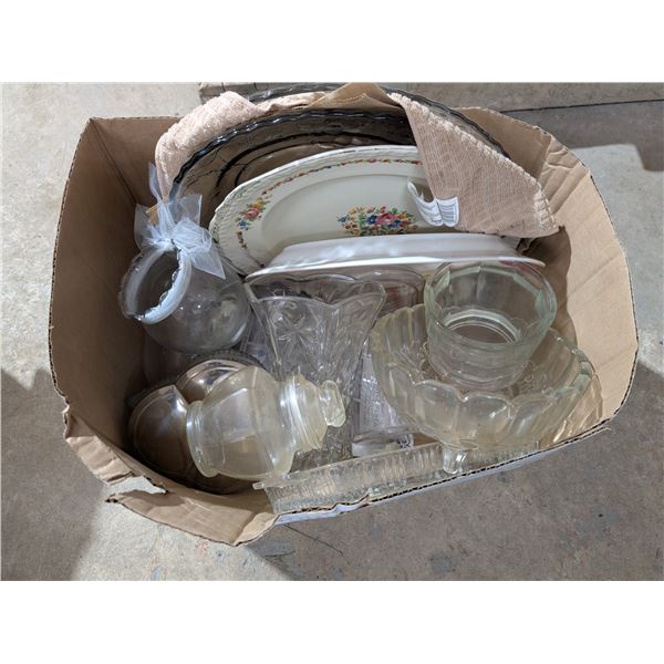 Box of Crystal Dish Bowls, Vases, Dish Plates, and etc.