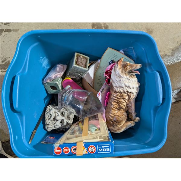 Storage Tub Full of Misc. (Décor, Candle Related Items, basket, and  etc.)