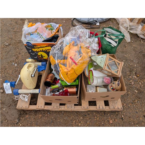 Pallet of Misc. Items (glasses, Desk Bike, Halloween Items and etc.)