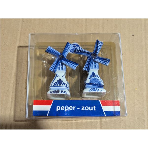 White and Blue Porcelain S+P Shakers Made in Holland Sealed