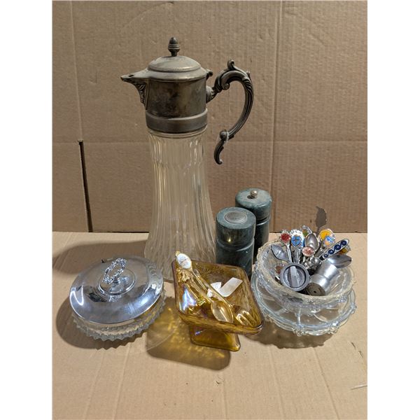 Lot of Vintage Decor Spoons, Pitcher, Carnival Glass, and etc.)