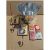 Image 1 : Corona Extra Ice Bucket w/ Sealed Pop Playing Cards, and (2) Vintage pop Coat Hangers