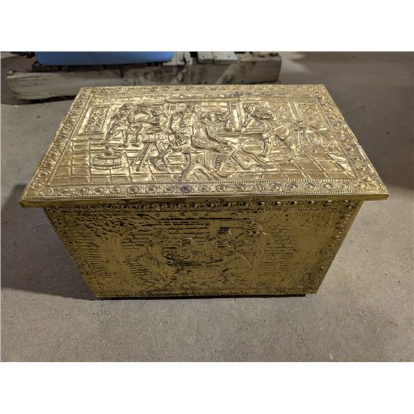 Brass Toned Storage Chest w/ Vintage books/Magazines