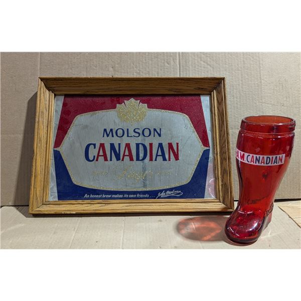 Vintage Made in Canada Molson Canadian Mirror Art and Glass Boot