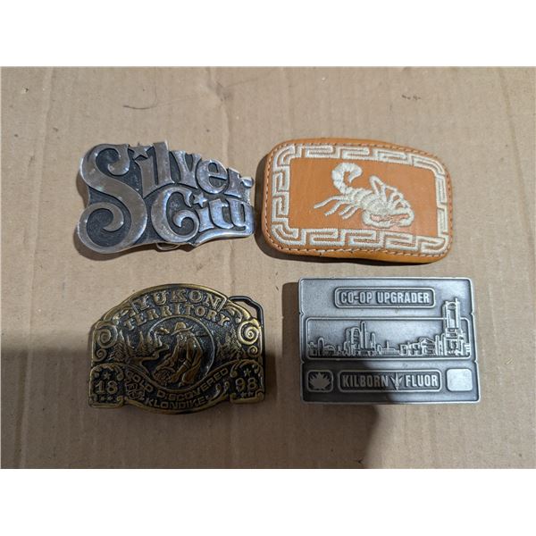 (4) Belt Buckles (Silver City, Yukon, Co-op, And Scorpion)