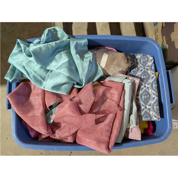 Storage Tub Full of Misc. Fabrics, Cloths, Clothes, and etc.