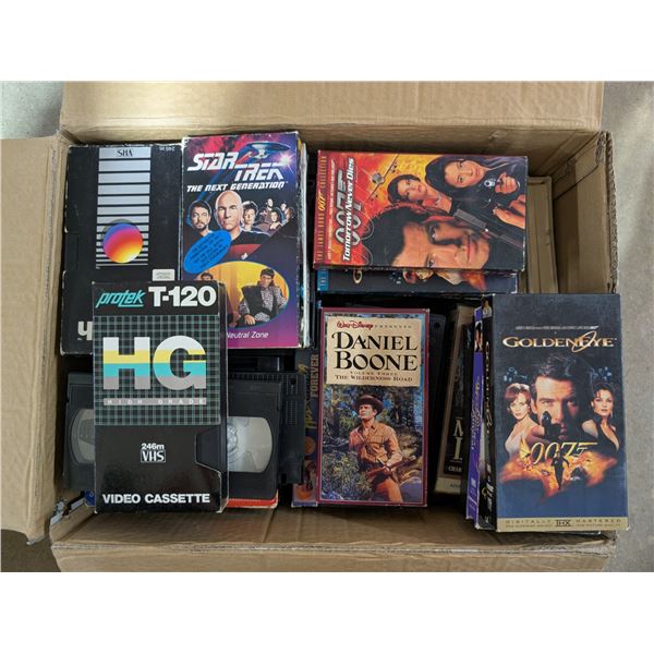 Box of Various BHS Tapes (Star Trek, Golden Eye 007, Daniel Boone, and etc.)