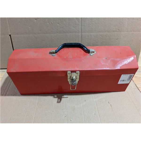 red Tool Box 19x6x7" w/ Misc. Vintage tools As Shown
