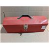 Image 1 : red Tool Box 19x6x7" w/ Misc. Vintage tools As Shown