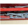 Image 3 : red Tool Box 19x6x7" w/ Misc. Vintage tools As Shown