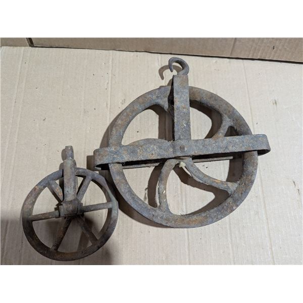 (2) Vintage Wheel Pulleys (1) Marked "SMARTS"