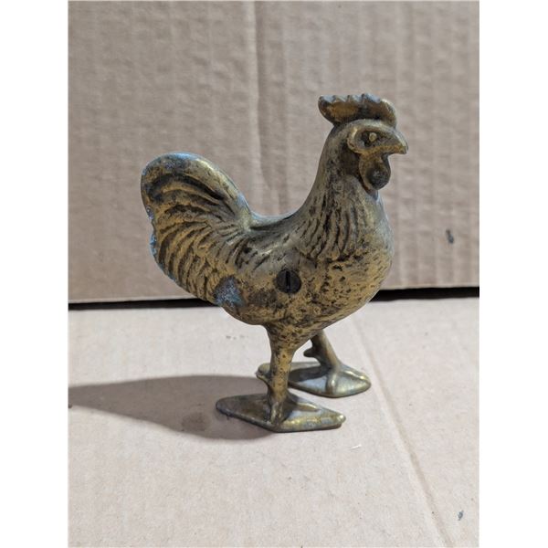 Vintage Solid Brass Rooster Coin Bank 5"H