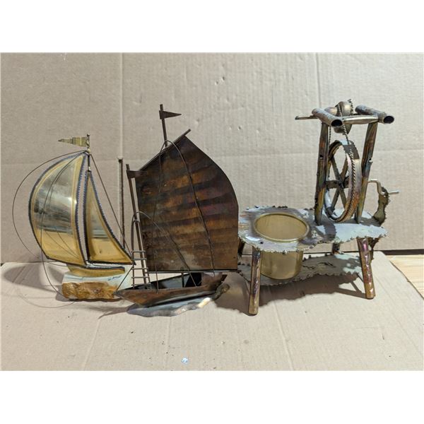 (2) Brass/Possible Copper Vintage Ship Décor and Hand Made Unique Design Décor