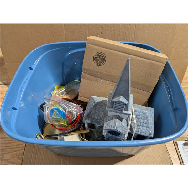 Storage Tub Full of Misc.(Pins, Household Décor, Made in England Knives, and etc.)