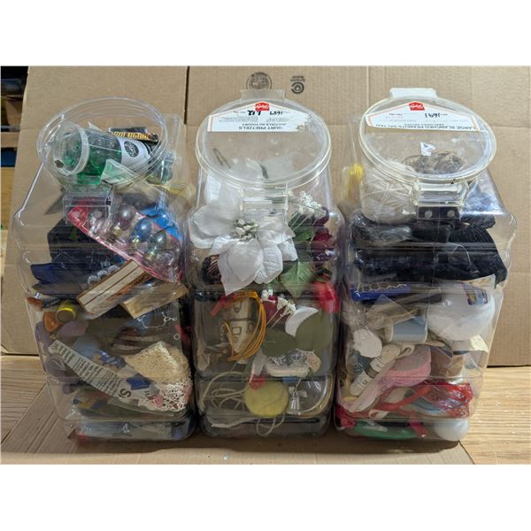 (3) plastic Bins Full of Yarn, Toys, Fake Flowers, Décor Stones, and etc.