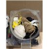 Image 8 : (3) plastic Bins Full of Yarn, Toys, Fake Flowers, Décor Stones, and etc.