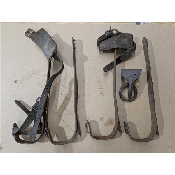 (4) Vintage Meal J hooks w/ Leather and etc.