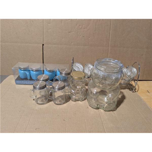 Lot of Various Jars (Spice Jars, New inbox Mason Jars, Vintage Kraft Peanut Butter Jar, and etc.)