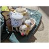 Image 3 : Storage Tub w/ Misc. Fabric. S+P Shakers, Mugs, and etc.)