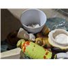 Image 4 : Storage Tub w/ Misc. Fabric. S+P Shakers, Mugs, and etc.)