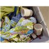Image 5 : Storage Tub w/ Misc. Fabric. S+P Shakers, Mugs, and etc.)