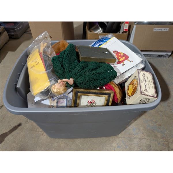 Storage Tub w/ Frames, Mugs, Décor, and etc. as shown