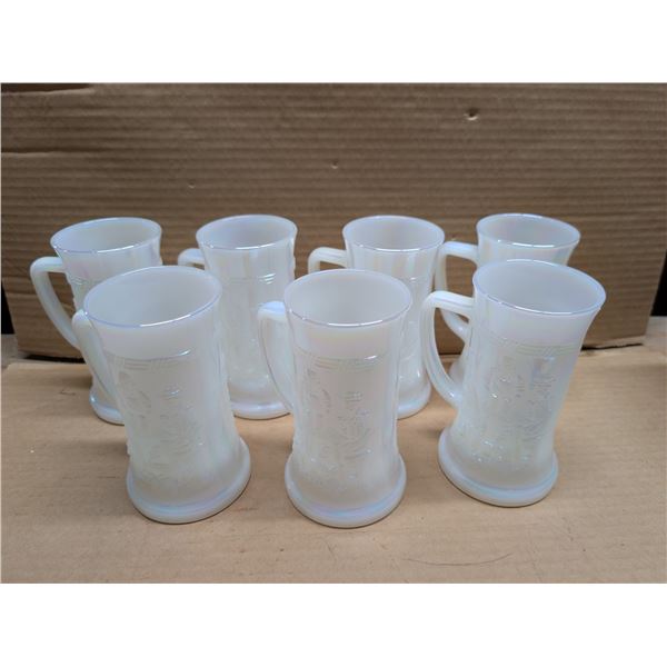 (7) Vintage Excellent Condition Fire King Mugs with Design 6" H