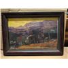 Image 1 : Century Old Russel Mystery 1916 Black Tail-Buffalo Days Oil On canvas 15x21 Framed Art Piece