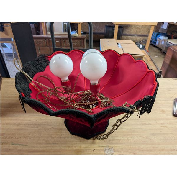 Vintage Red Fabric 3 Bulb Hanging Ceiling Light (Retro Style, working)