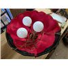 Image 3 : Vintage Red Fabric 3 Bulb Hanging Ceiling Light (Retro Style, working)
