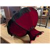 Image 5 : Vintage Red Fabric 3 Bulb Hanging Ceiling Light (Retro Style, working)
