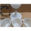 Image 3 : Box of (6) Fire king milk glass Mugs, and Milk glass Lamp (Needs Bulb)