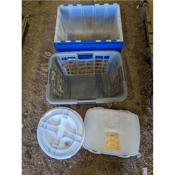Storage Box, Laundry Basket, And (2) Food Containers