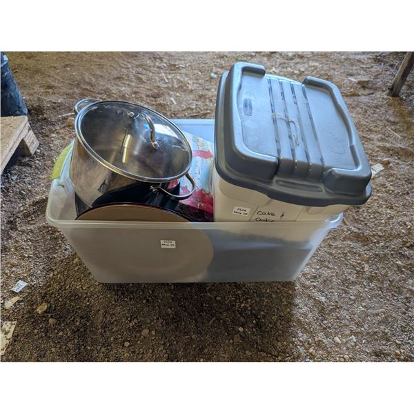 Storage Tub Full of Misc. Items (Pot, Cookie Cutters, Trays, Ornaments, and etc.)