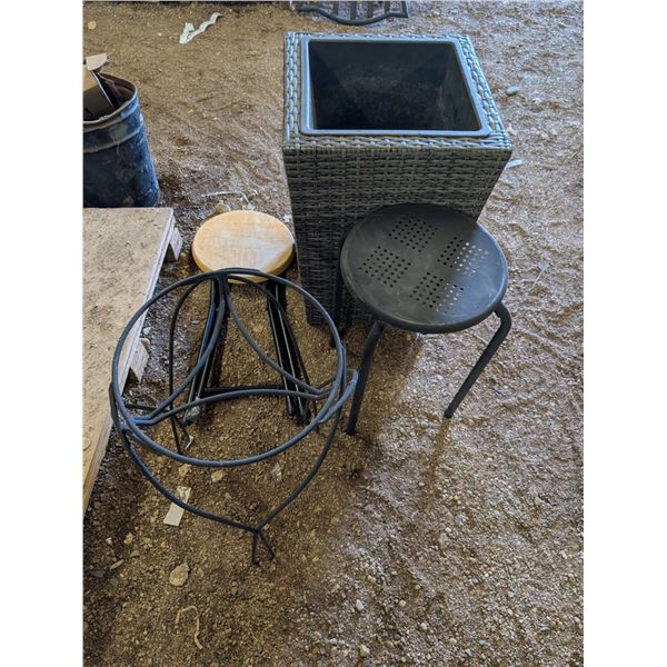 (2) Stools, and (2) Plant Planters