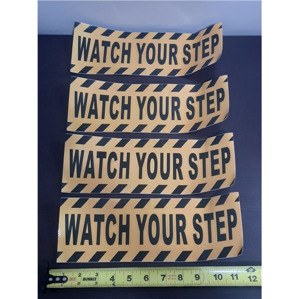 (4) Watch Your Step Floor Tape Anti Slip Warning Sign Sticker. (New)