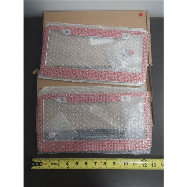 (2) Red crystal rhinestone license plate frames. (New)